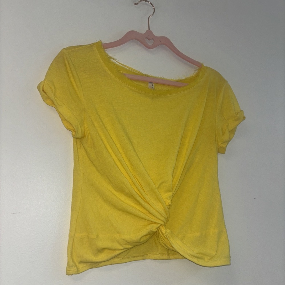 Free People Womens Shirt Sz Sm Butter Yellow Short Sleeve Tshirt Tee Active Gym - Picture 2 of 8